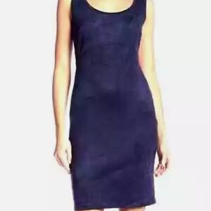 Philosophy Faux Leather Suede Sheath Dress Summer Sleeveless Navy